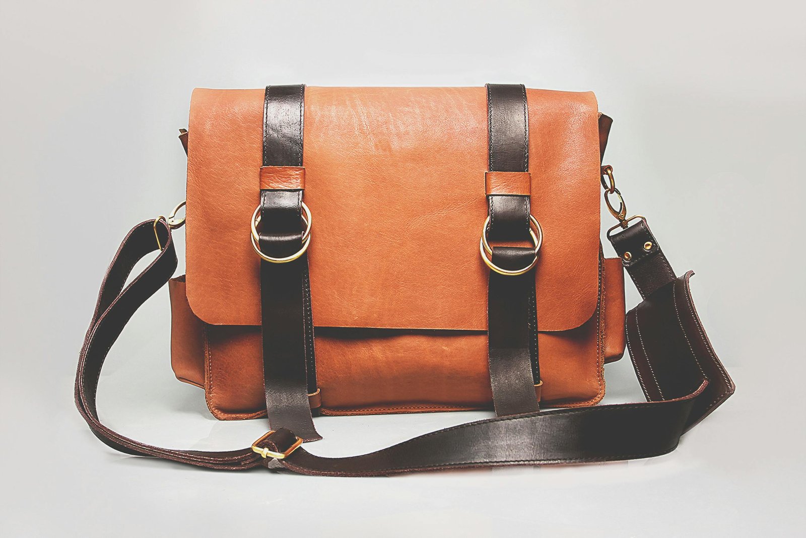 Orange and Black Leather Satchel Bag